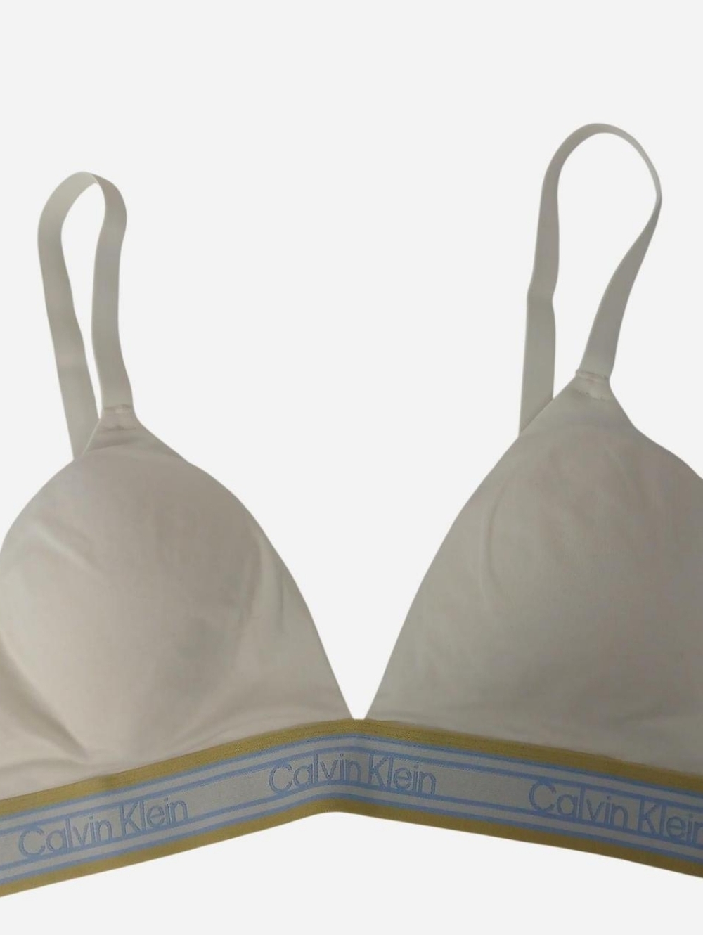 Calvin Klein Cream Triangle Bra with Gold-Trim Logo Band